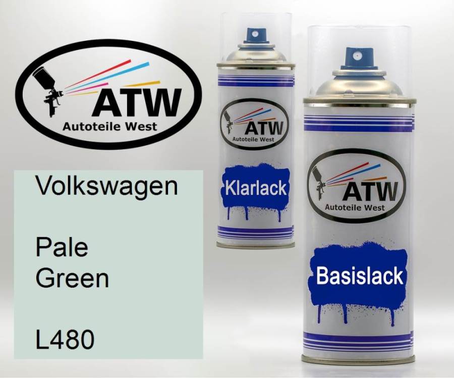 Volkswagen, Pale Green, L480: 400ml Sprühdose + 400ml Klarlack - Set, von ATW Autoteile West.